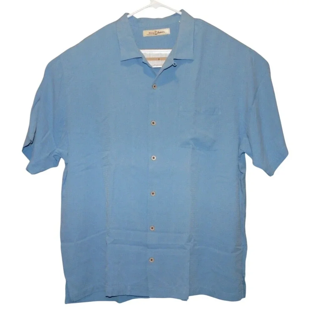 Tommy Bahama Button Up Shirt Mens XL Blue Silk Camp Minimalist Heritage Relax